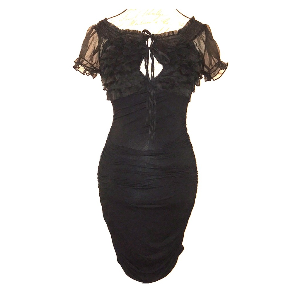 LOVPOSH | Black Ruffled Sheer Slinky Bodycon Dress